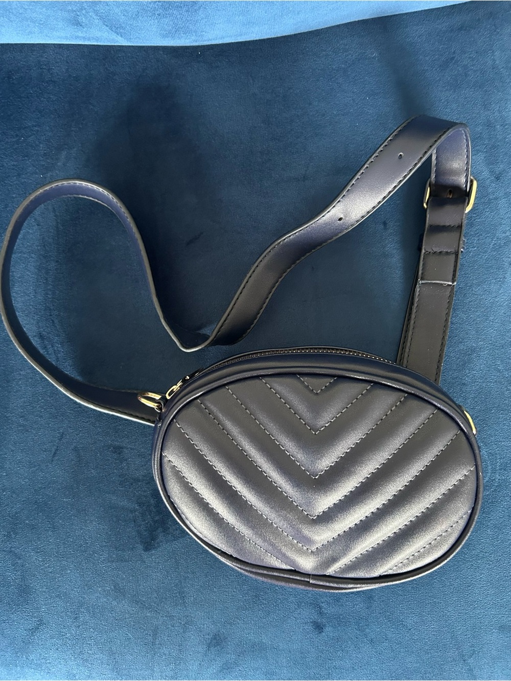 Quilted Oval Crossbody Belt Bag - Navy